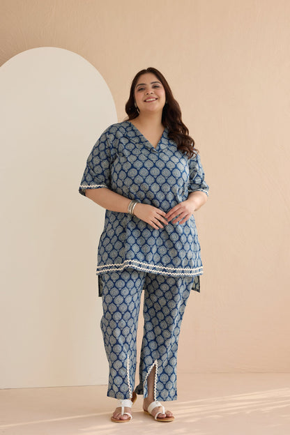 Indigo Blue Ethnic Boota Cotton Co-ord Set-1