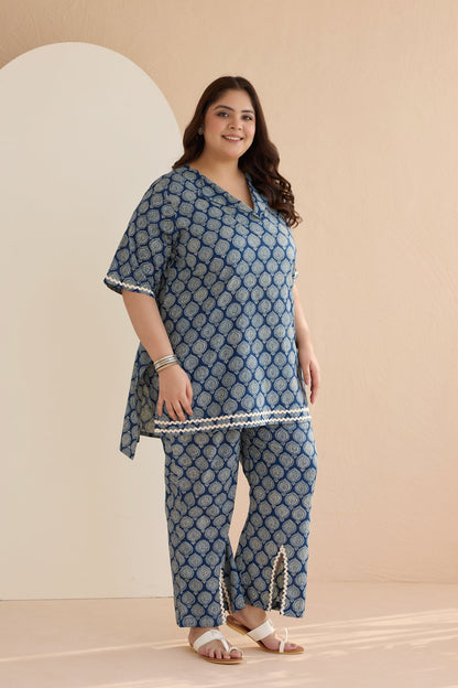 Indigo Blue Ethnic Boota Cotton Co-ord Set-2