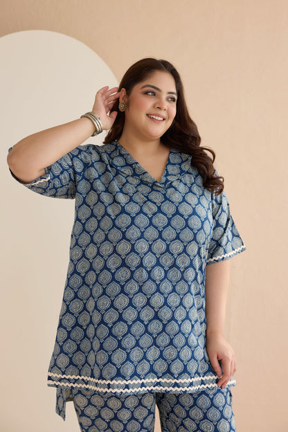 Indigo Blue Ethnic Boota Cotton Co-ord Set-4