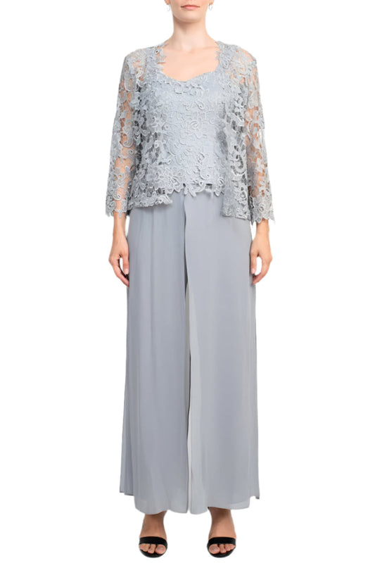 Marina Sweet Heart Neck Sleeveless Back Zipper Wide Leg Jumpsuit With Matching Lace Jacket-0