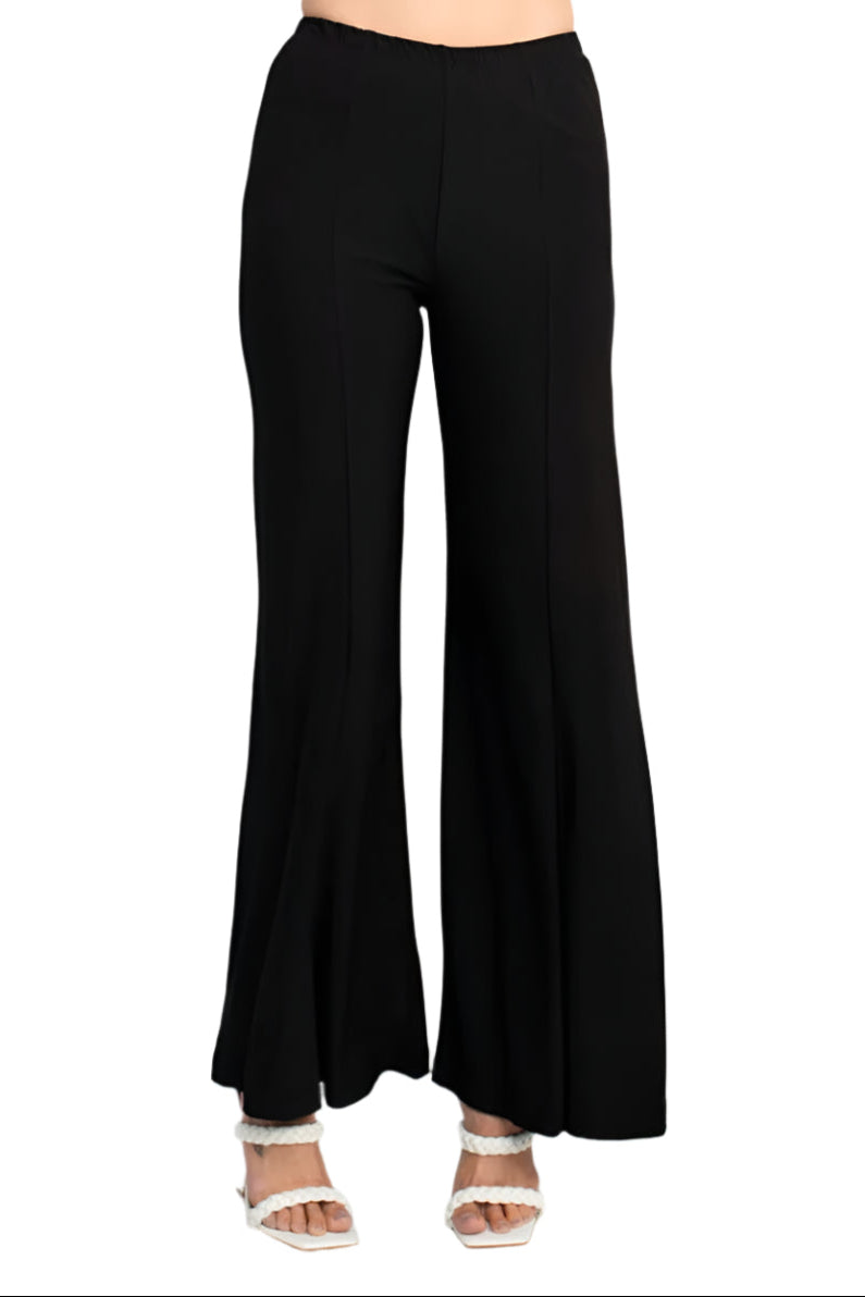 Marina Scoop Neck Embellished Chiffon Long Sleeve Slit Side Top and Elastic Mid Waist Wide Leg Jersey Two Piece Pant Set-4