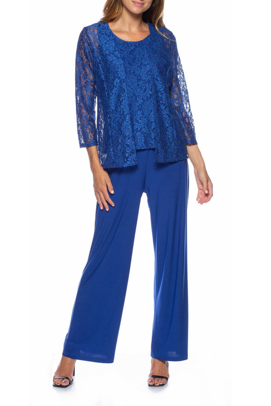 Marina Embellished Scoop Neck Sleeveless Top Elastic Waist ITY Pants with Matching 3/4 Sleeve Jacket (3pc Set)-0