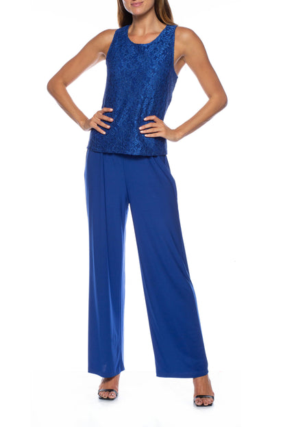 Marina Embellished Scoop Neck Sleeveless Top Elastic Waist ITY Pants with Matching 3/4 Sleeve Jacket (3pc Set)-1