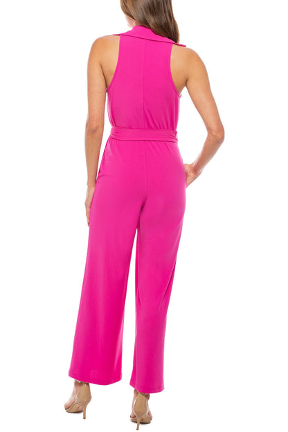 Marina Collared Sleeveless Tie Waist Scuba Crepe Jumpsuit-1