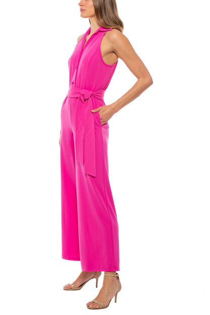 Marina Collared Sleeveless Tie Waist Scuba Crepe Jumpsuit-2