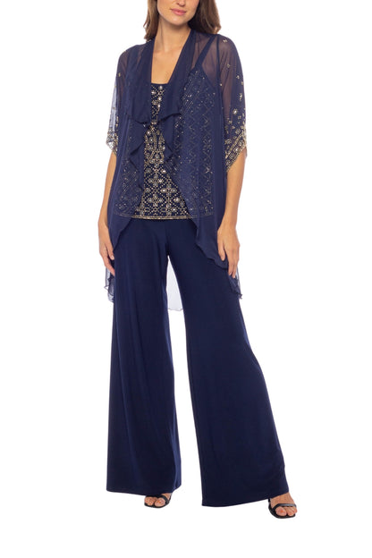 Marina Strap Neck Sleeveless Sequin Bodice Jersey Pants with Jacket-0