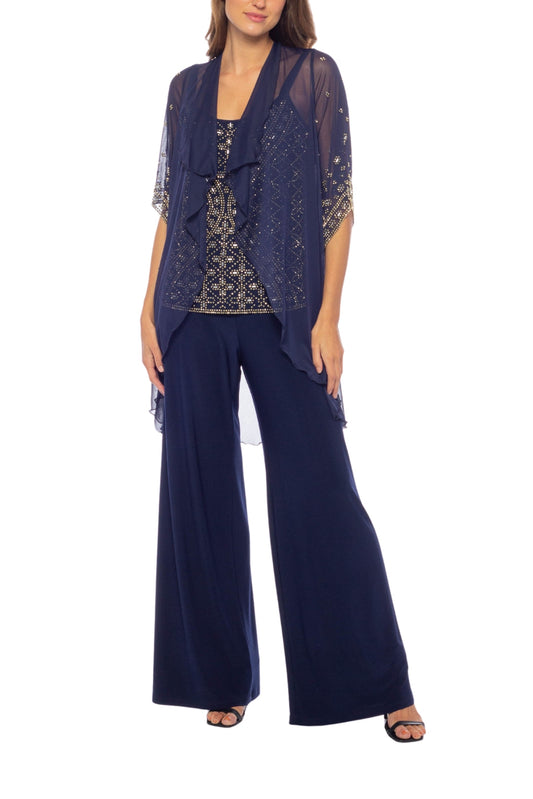 Marina Strap Neck Sleeveless Sequin Bodice Jersey Pants with Jacket-0