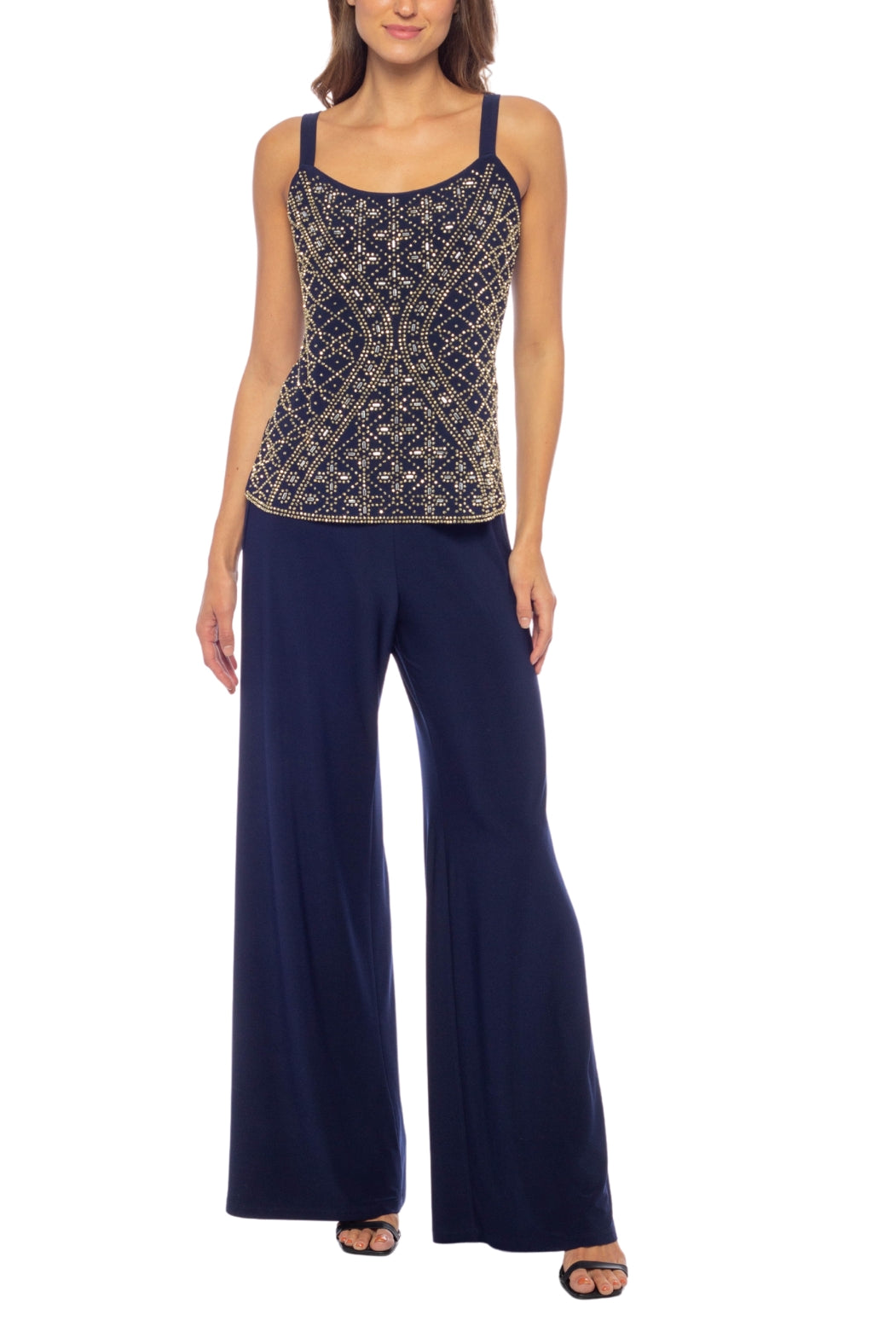Marina Strap Neck Sleeveless Sequin Bodice Jersey Pants with Jacket-1