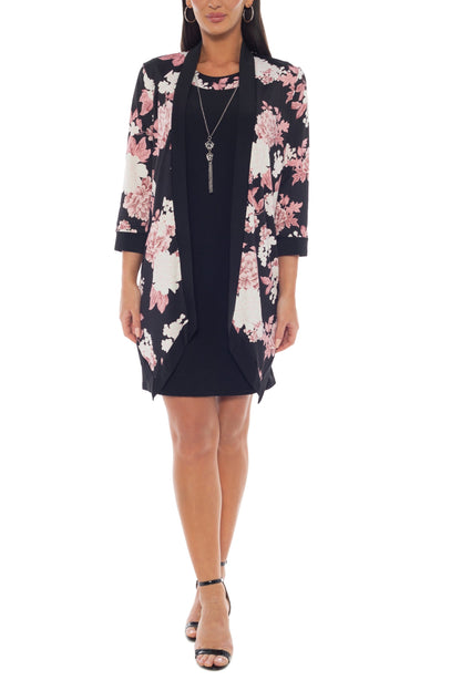 Marina Scoop Neck Sleeveless Sheath Silhouette Top With Open Front Floral Print Jacket-0