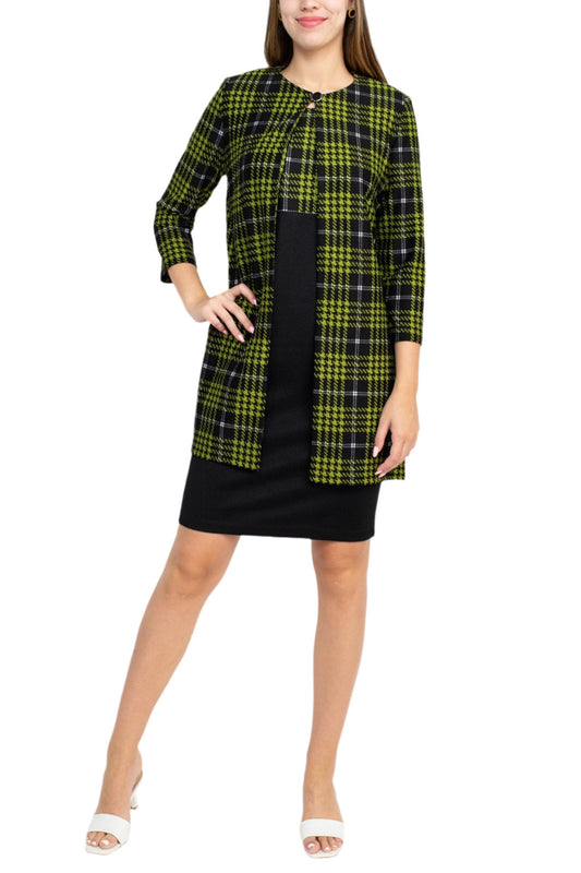 Danny & Nicole Scoop Neck Sleeveless Zipper Back Mlt Print Knit Dress with Matching Jacket-0