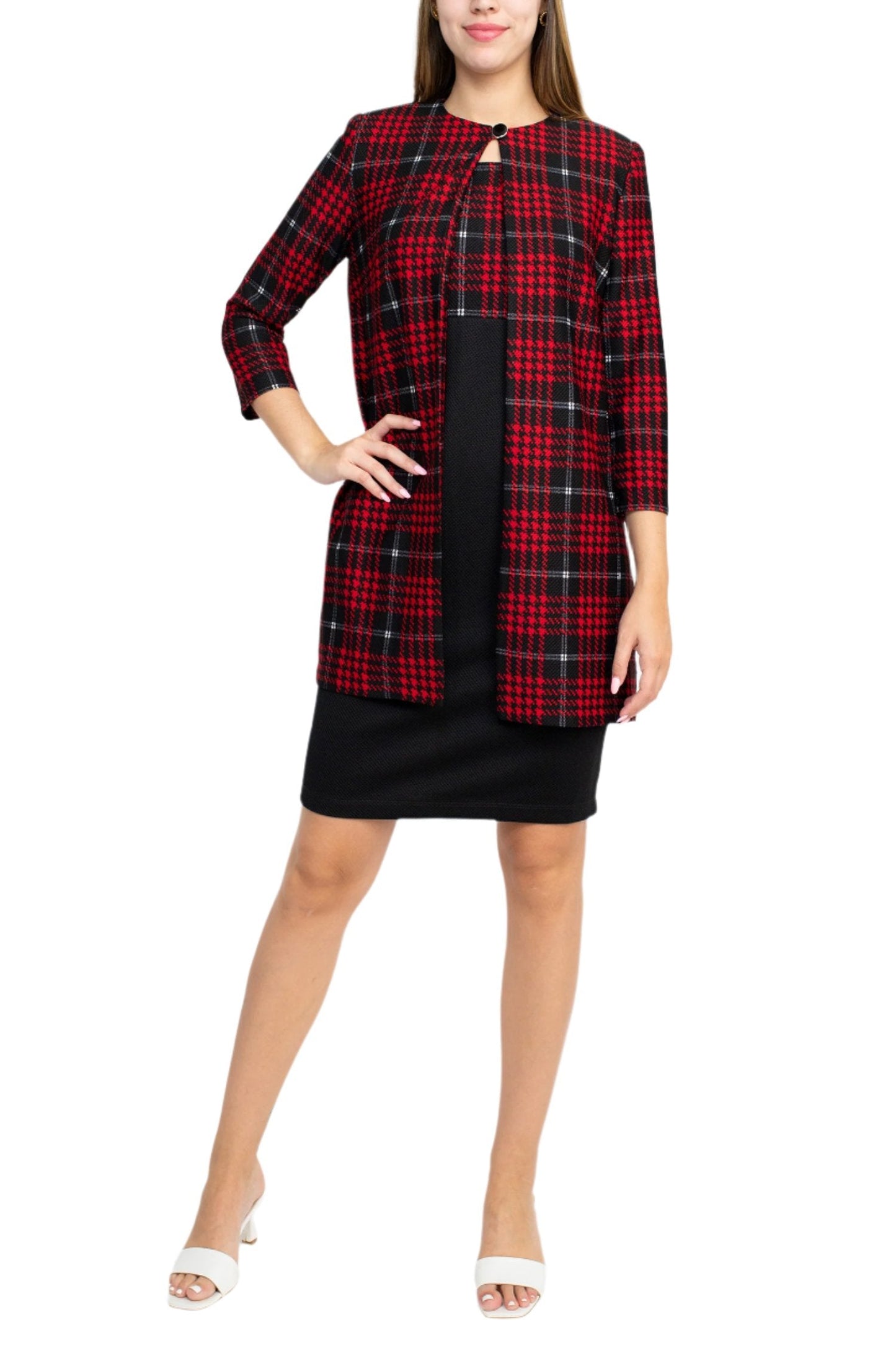 Danny & Nicole Scoop Neck Sleeveless Zipper Back Mlt Print Knit Dress with Matching Jacket-5