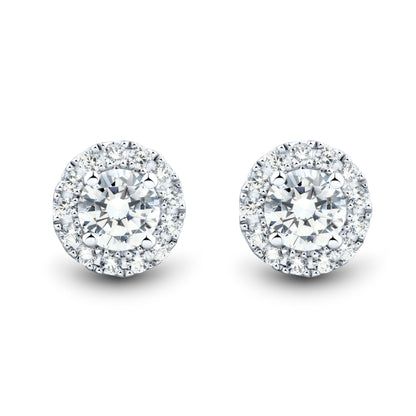 1 CTW AGI Certified Lab Grown Diamond Halo Stud Earrings in 14K White Gold (F-G/VS)-0