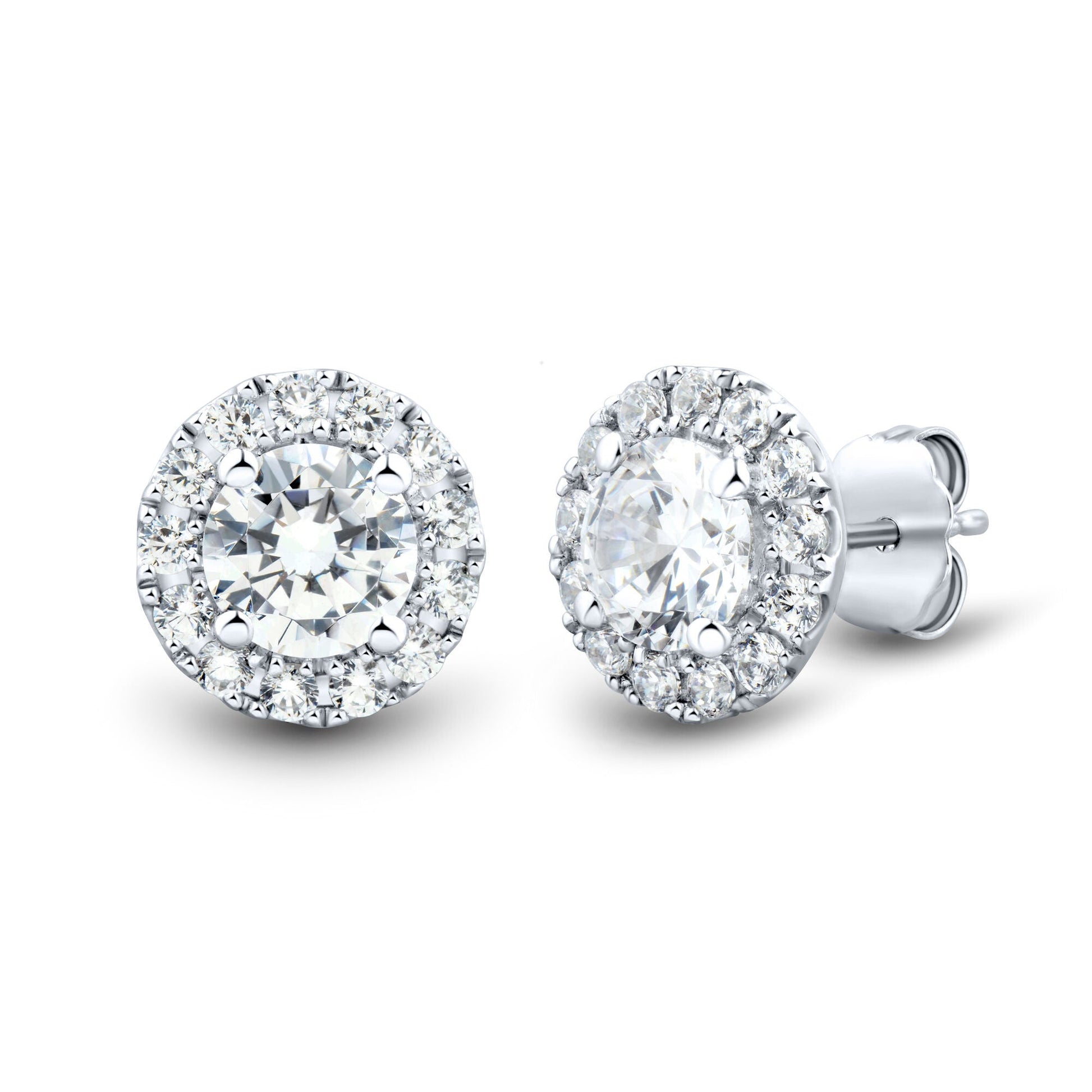 1 CTW AGI Certified Lab Grown Diamond Halo Stud Earrings in 14K White Gold (F-G/VS)-2