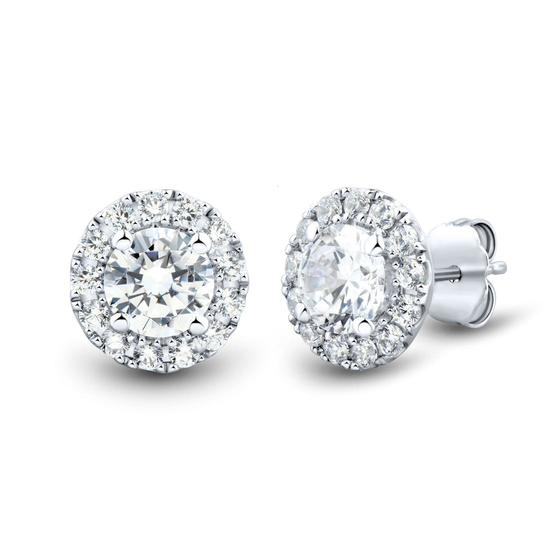 1 CTW AGI Certified Lab Grown Diamond Halo Stud Earrings in 14K White Gold (F-G/VS)-2
