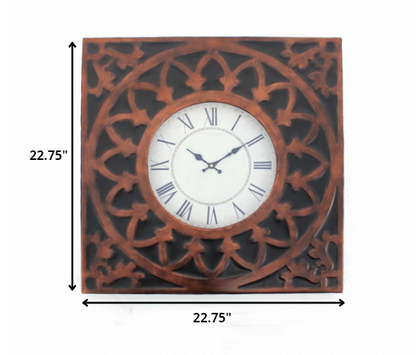 23" Square Bronze Glass Analog Wall Clock-4