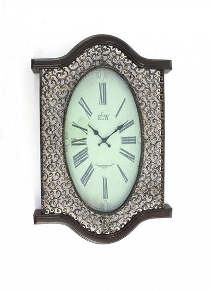 20" Oval Antiqued Bronze Wood and Glass Analog Wall Clock-1
