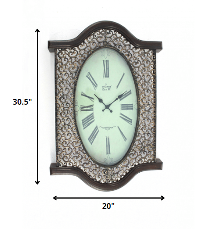 20" Oval Antiqued Bronze Wood and Glass Analog Wall Clock-5