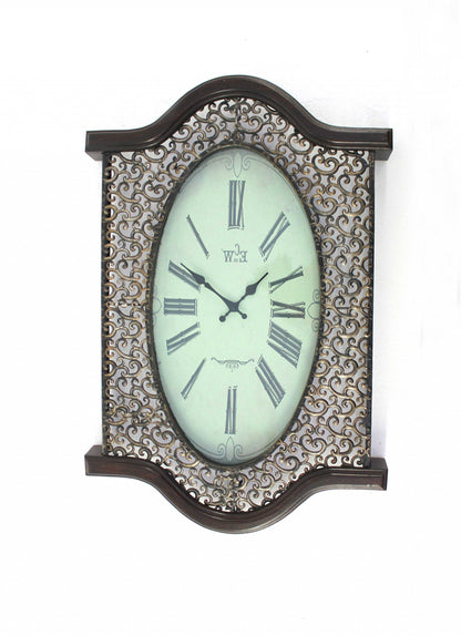 20" Oval Antiqued Bronze Wood and Glass Analog Wall Clock-2