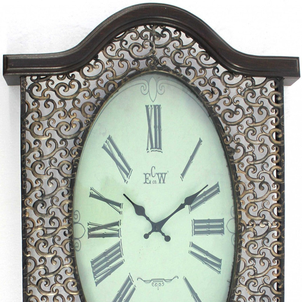 20" Oval Antiqued Bronze Wood and Glass Analog Wall Clock-3