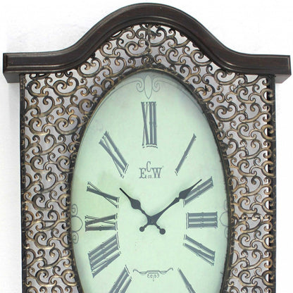 20" Oval Antiqued Bronze Wood and Glass Analog Wall Clock-3