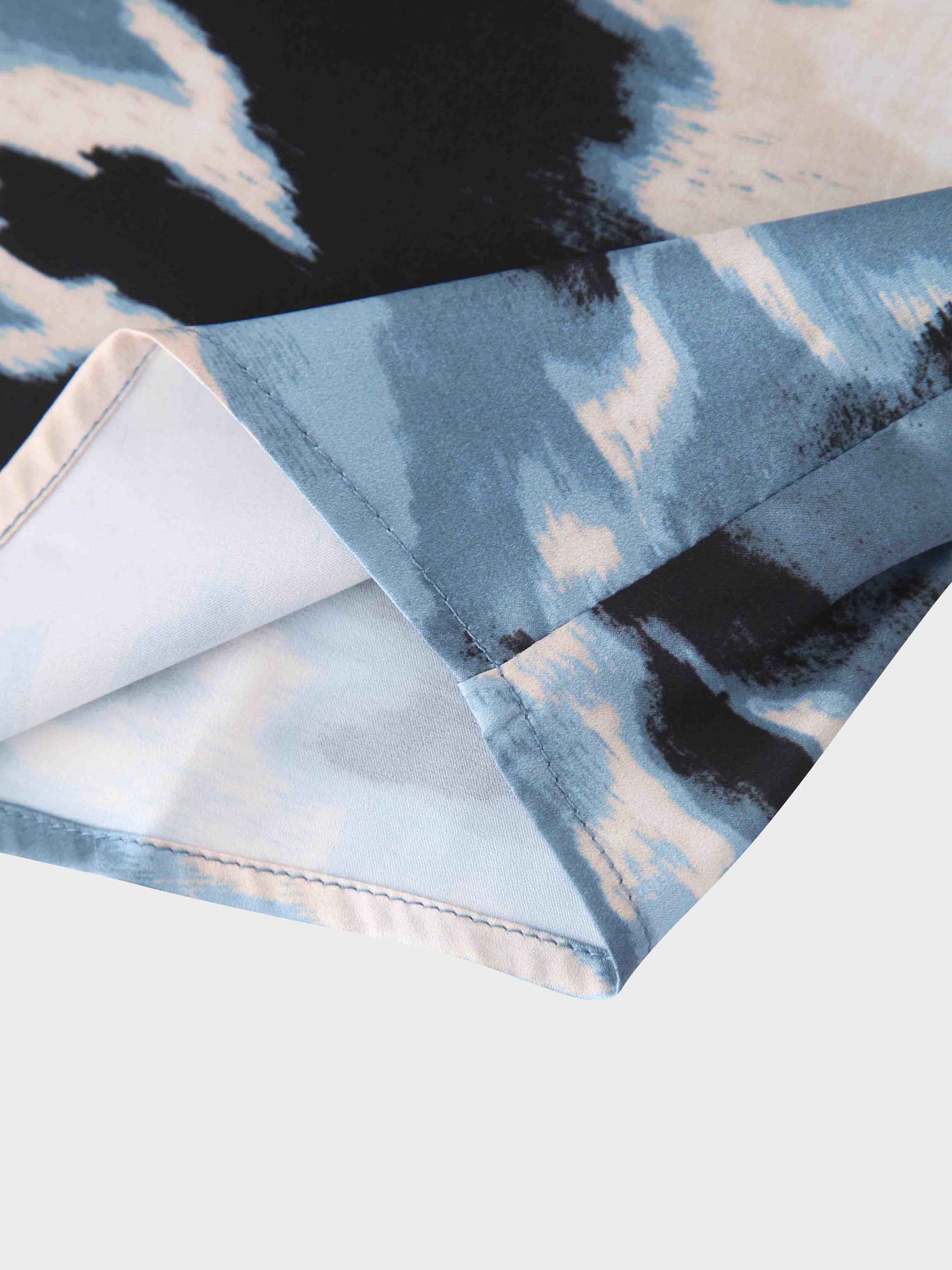 Oversized Satin Slip Blouse-Blue Brushstrokes-4