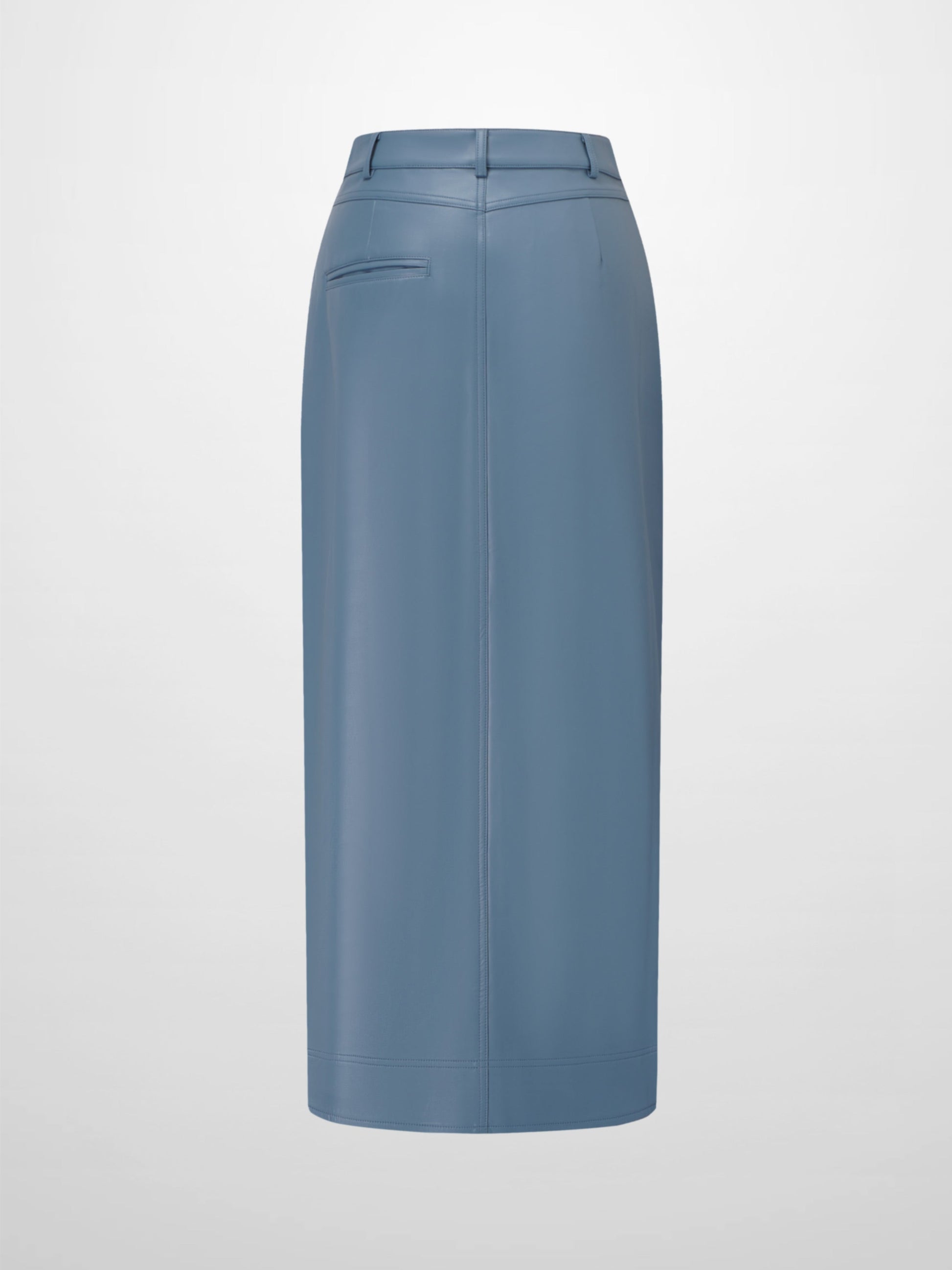 Front Pocket Straight Faux Leather Skirt-Denim Blue-1