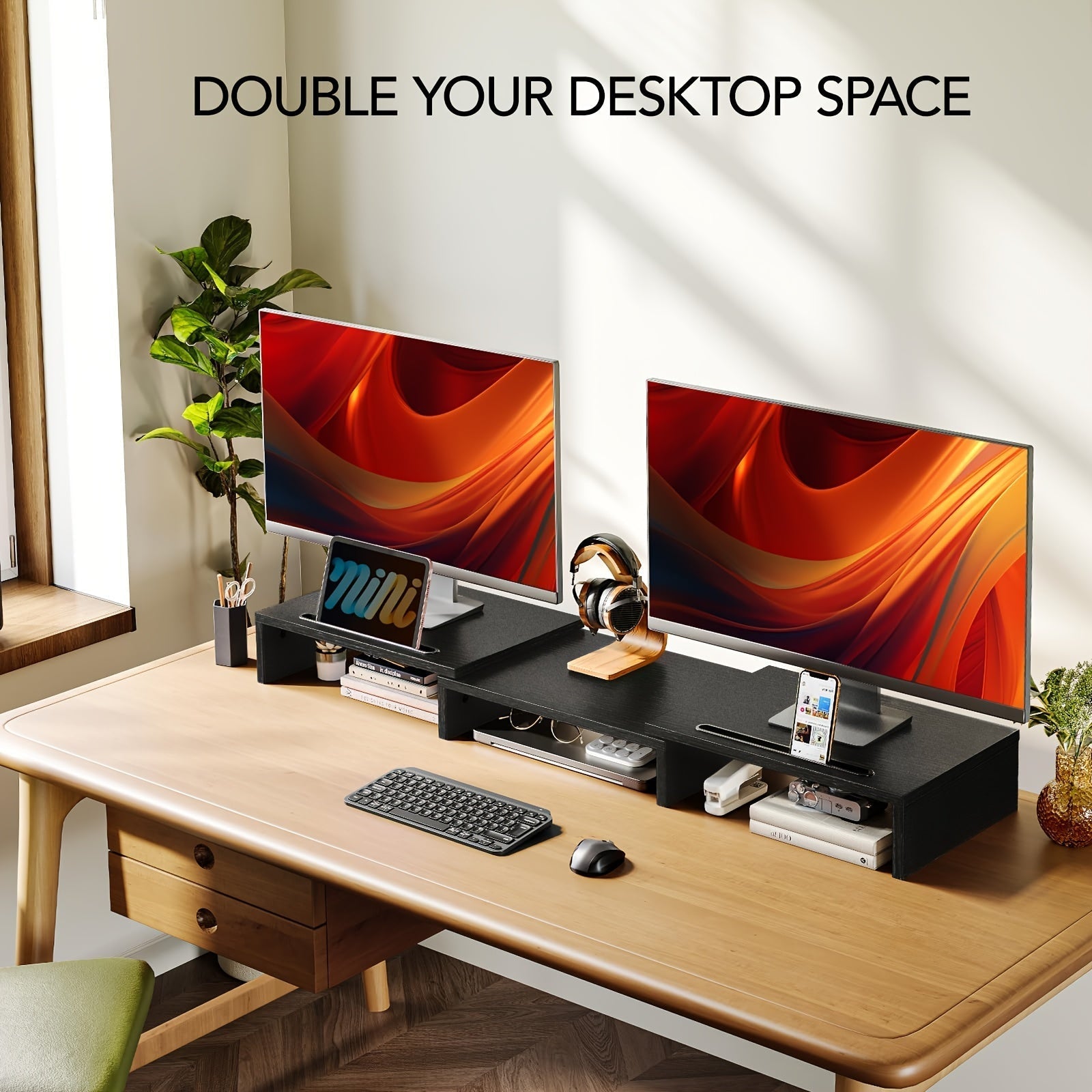 Adjustable Dual Monitor Stand with Storage (2-Slot)-2
