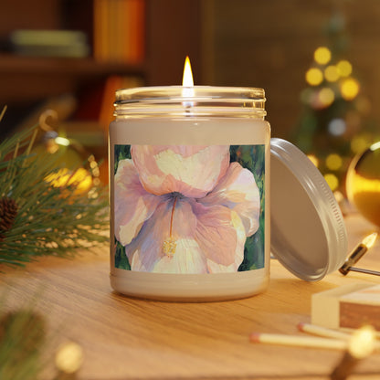 9oz Eco-Friendly Scented or Unscented Soy Wax Candle Jar  with 'Hibiscus' Floral Artwork by American Artist Barbara Cleary-2