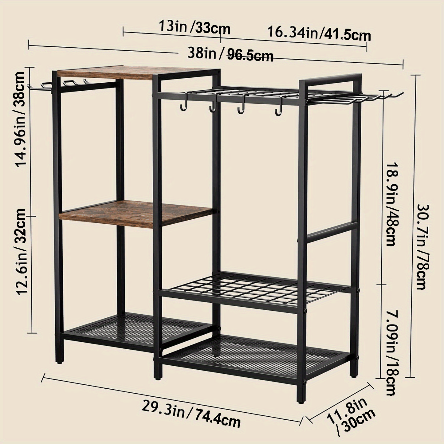 Garden Tool Rack with Wooden Shelves-3