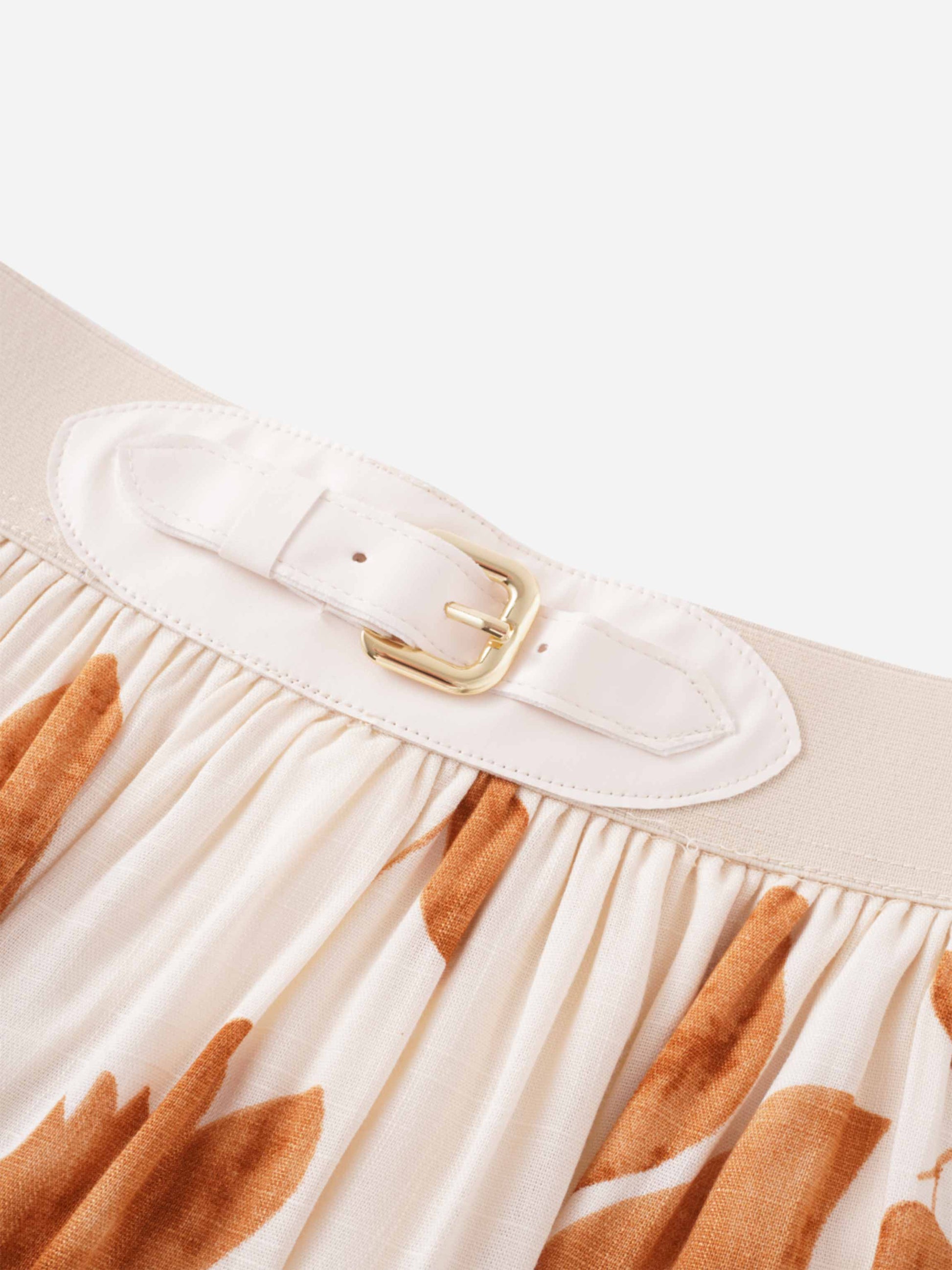 Leather Buckle Skirt-Tan Floral-3