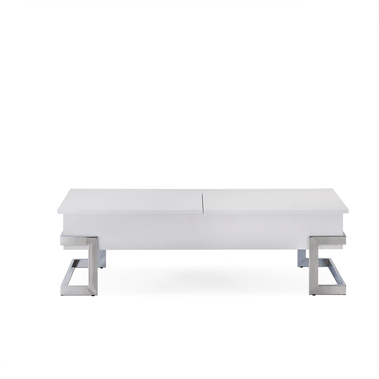 47" White and Silver Wood And Metal Lift Top Sled Coffee Table-1