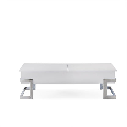 47" White and Silver Wood And Metal Lift Top Sled Coffee Table-1