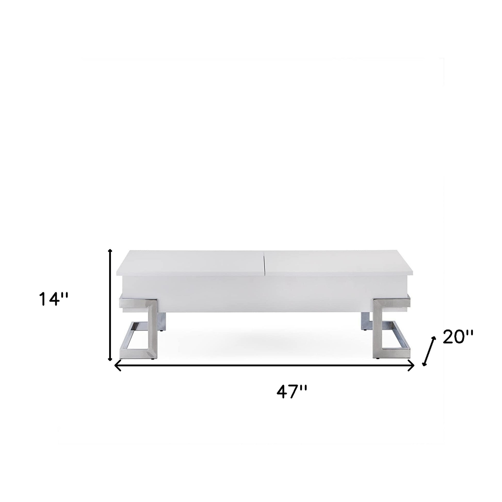 47" White and Silver Wood And Metal Lift Top Sled Coffee Table-4