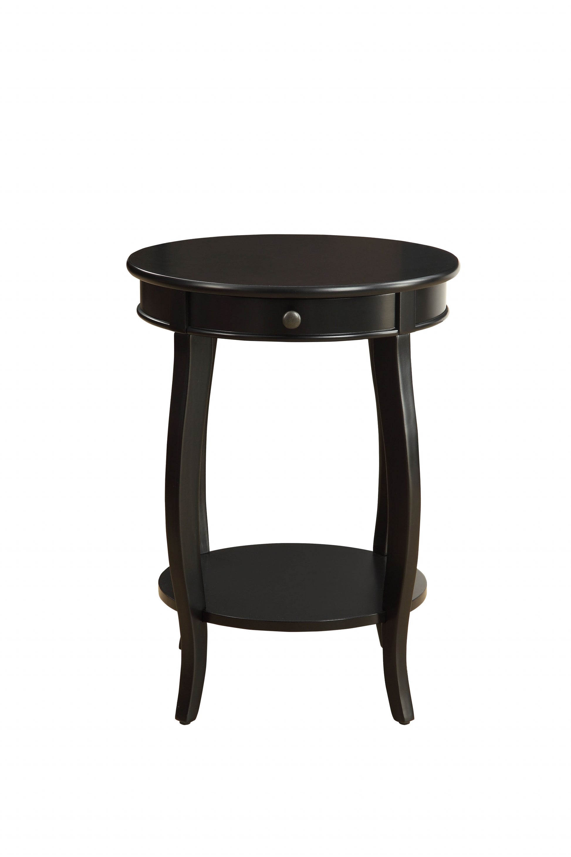 24" Black Wood Round End Table With Drawer And Shelf-1