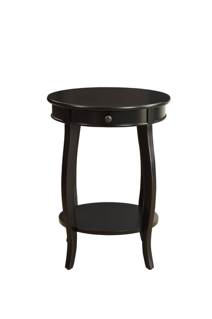 24" Black Wood Round End Table With Drawer And Shelf-1