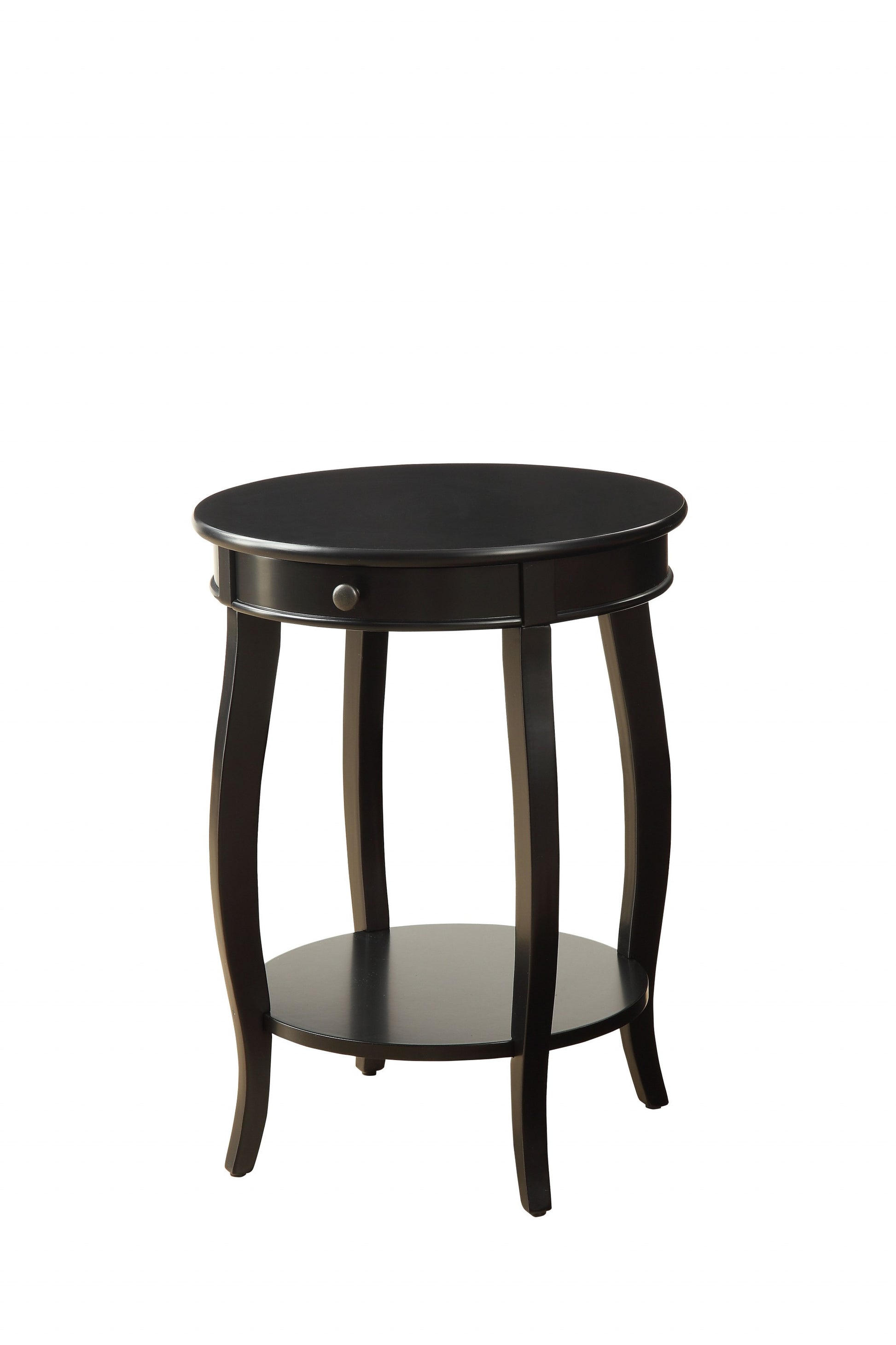 24" Black Wood Round End Table With Drawer And Shelf-3