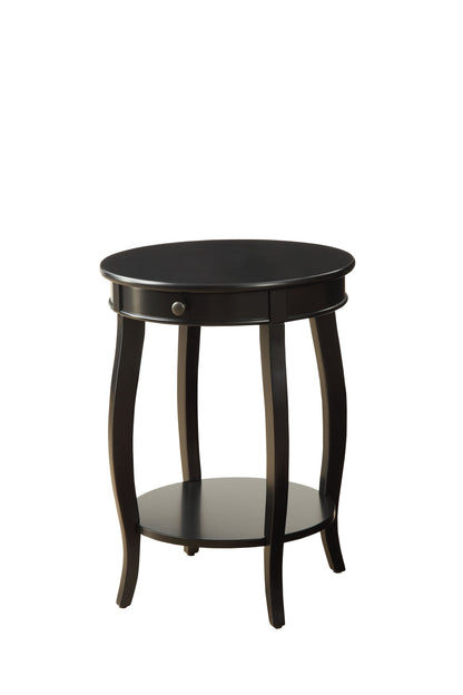 24" Black Wood Round End Table With Drawer And Shelf-3