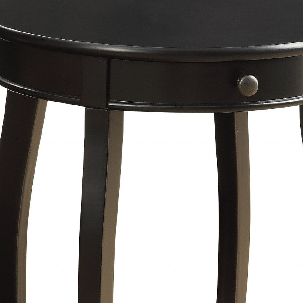 24" Black Wood Round End Table With Drawer And Shelf-6