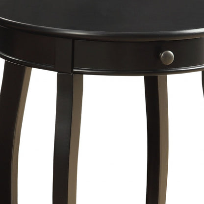 24" Black Wood Round End Table With Drawer And Shelf-6