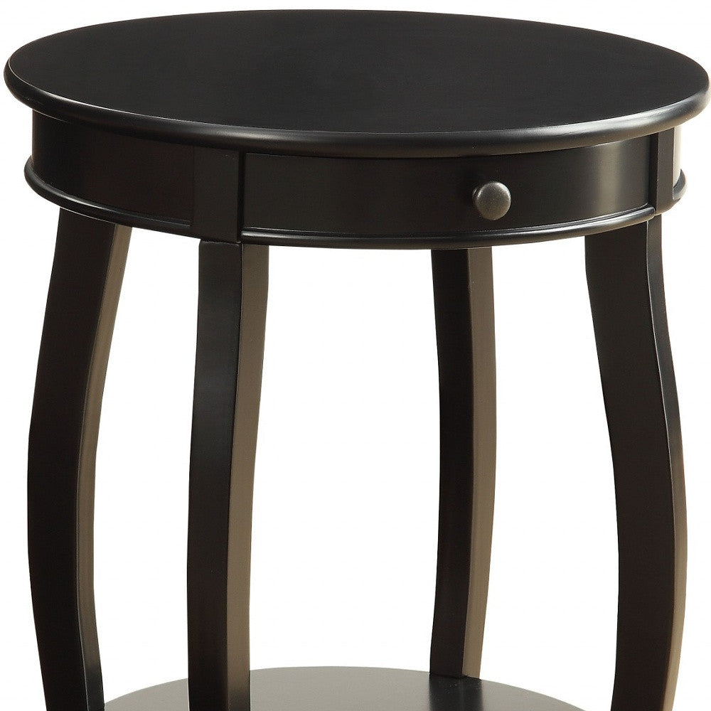 24" Black Wood Round End Table With Drawer And Shelf-7