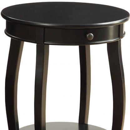 24" Black Wood Round End Table With Drawer And Shelf-7