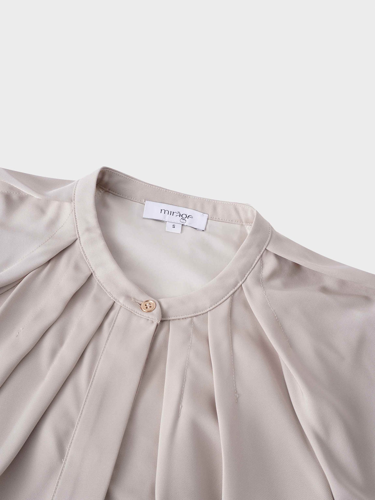 Pleat Neck Belted Dress-Ecru-3