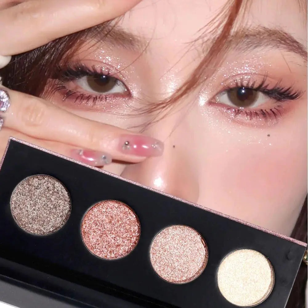 FLYEEO Shiny Shimmer Highlight Eye shadow Palette 4 Colors Cosmetics Shimmer Eyeshadow Palette Cruelty-Free and Vegan Formula Glitter Shimmer Eyeshadow for Professional Makeup Kit (A#)