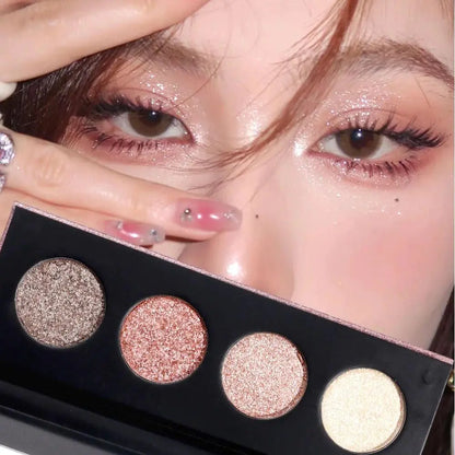 FLYEEO Shiny Shimmer Highlight Eye shadow Palette 4 Colors Cosmetics Shimmer Eyeshadow Palette Cruelty-Free and Vegan Formula Glitter Shimmer Eyeshadow for Professional Makeup Kit (A#)