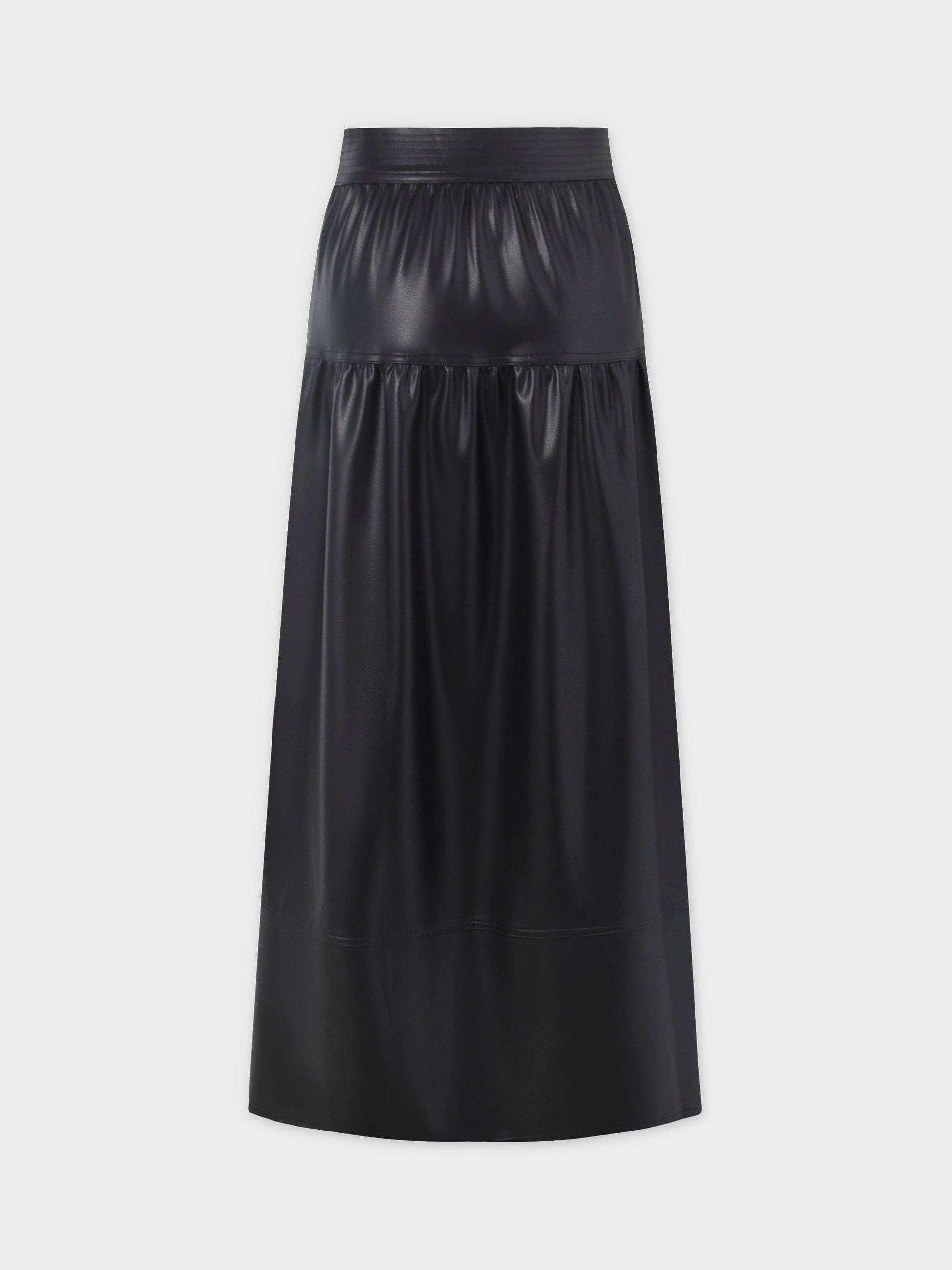 Drop Waist Leather Skirt-Black-2