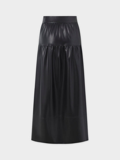 Drop Waist Leather Skirt-Black-2