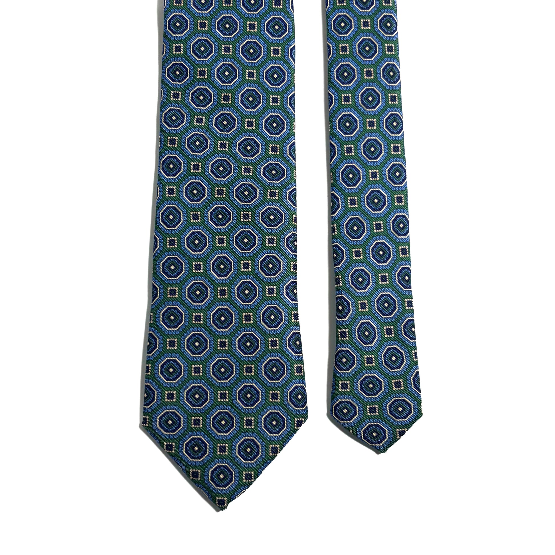 Green & Blue Floral Medallion Silk Tie (Handmade in Italy)-2