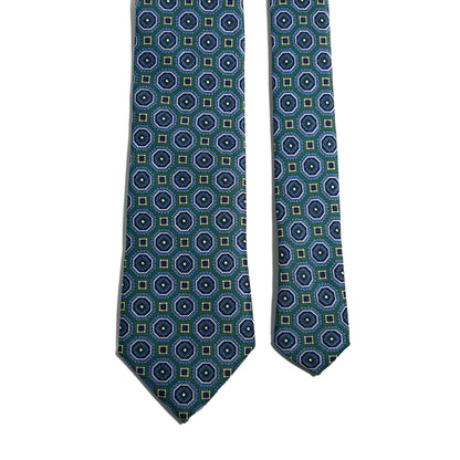 Green & Blue Floral Medallion Silk Tie (Handmade in Italy)-2
