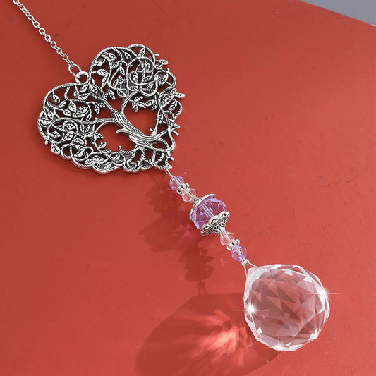 Crystal Heart Tree of Life Pendant for Home Decor