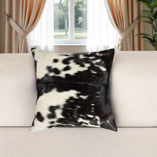18" Black and White Cowhide Throw Pillow-0